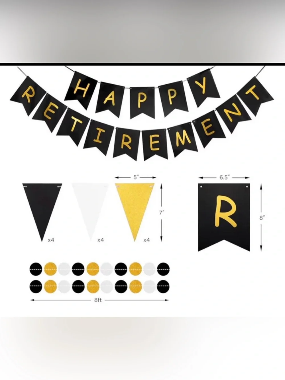 Black and Gold Happy Retirement Banner Garland - Party Decorations
